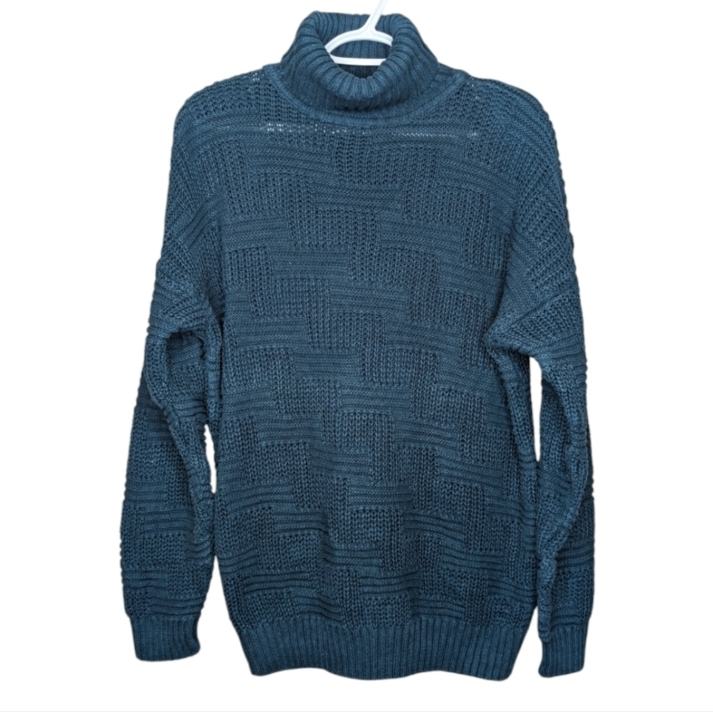 Vintage Woods & Gray Oversized Ramie Cotton Turtleneck Sweater L